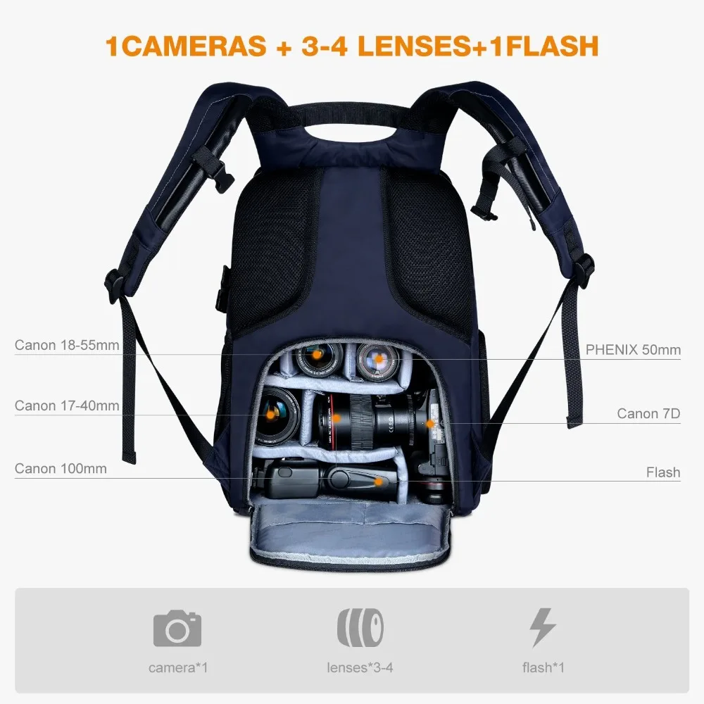 K&F CONCEPT Multi-functional Waterproof DSLR Camera Shoulder Bag Professional Video Photo Backpack With PE Boards For Photograph