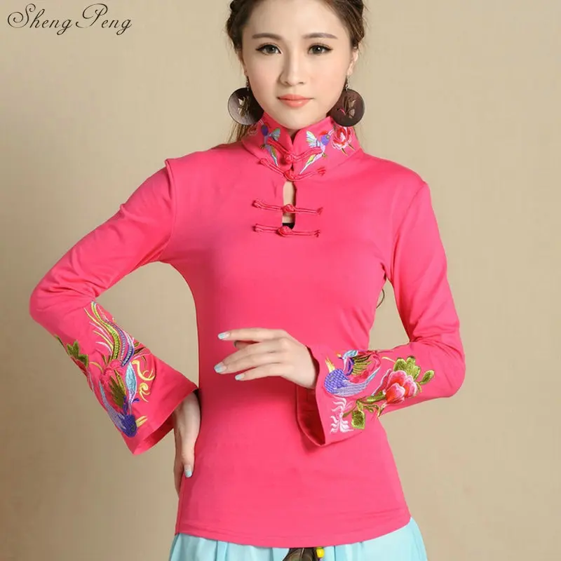 Cheongsam Top Traditional Chinese Clothing For Women Long Sleeve National Style Tops For Women's Trend Vintage Fluid Q605 women chinese shirt