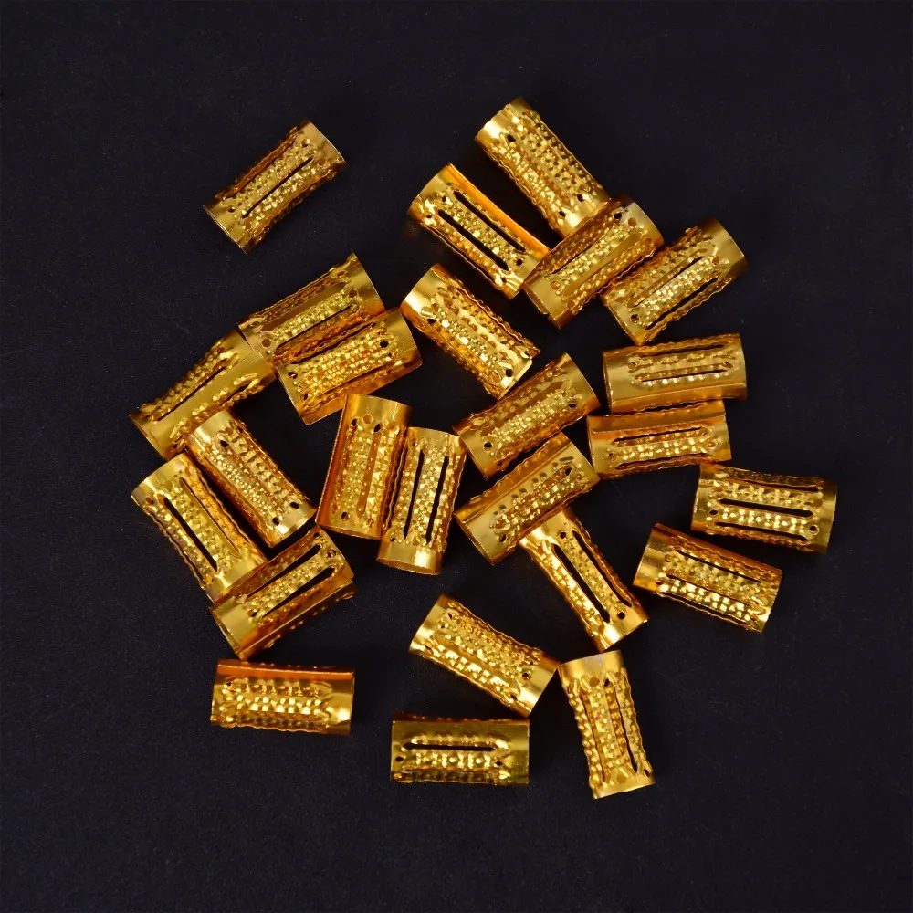 

New 34pcs/pack Gold Plated Hair Braid Dread Dreadlock Beads Adjustable Braids Cuff Clip 8MM Hole Micro Ring BeadDIY Hairstyling