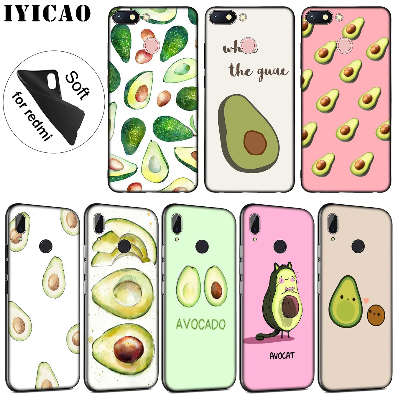 IYICAO Art Funny Tumblr avocado Soft Silicone Phone Case for Xiaomi Redmi K30 K20 8A 7A 6A 5A S2 GO Note 8 8T 7 5 6 Pro |