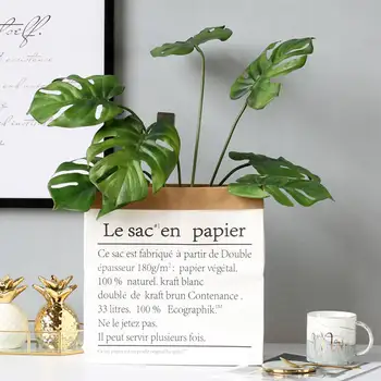

big artificial Monstera Leaf bouquet real touch new popular fresh style tropical plant home hotel decoration kraft paper bag