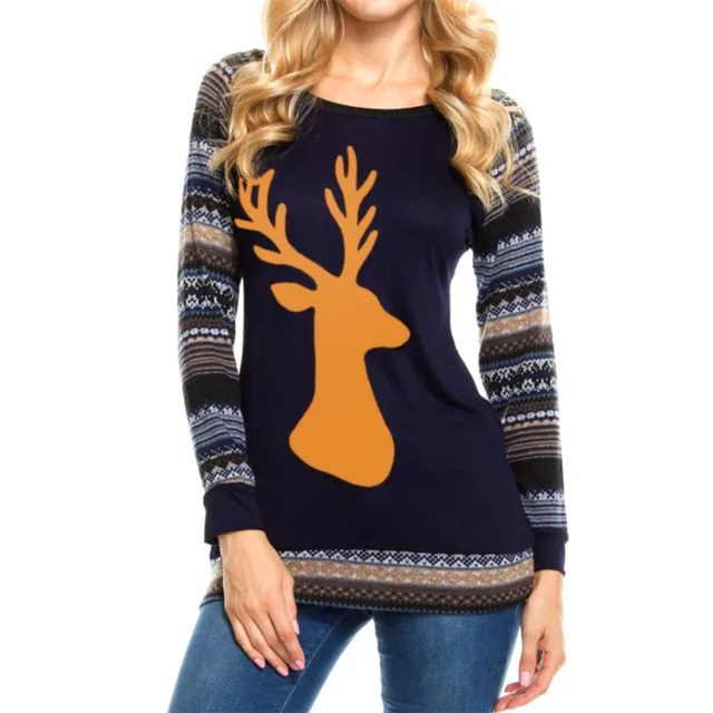 Modest Autumn New Arrive Fashion Women Christmas Elk Pattern Snowflake Print Long Sleeve Round Neck Pullovers Casual Sweater 