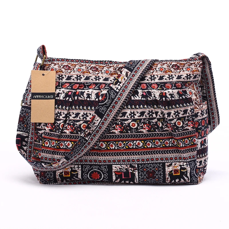 Thai Hippie Hobo Sling Bag - Crossbody Shoulder Purse With Elephant Flower Boho Design | Cotton Multi-Color