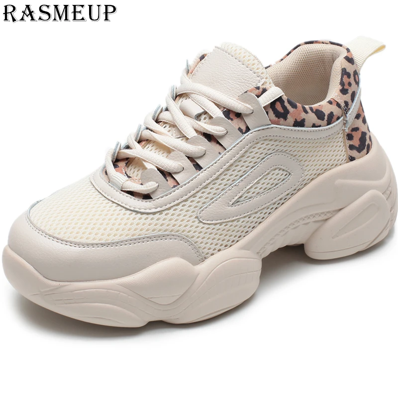 

RASMEUP Quality Mesh Breathable Leopard Women's Chunky Sneakers 2019 Fashion Comfortable Women Platform Trainers Women Footwear