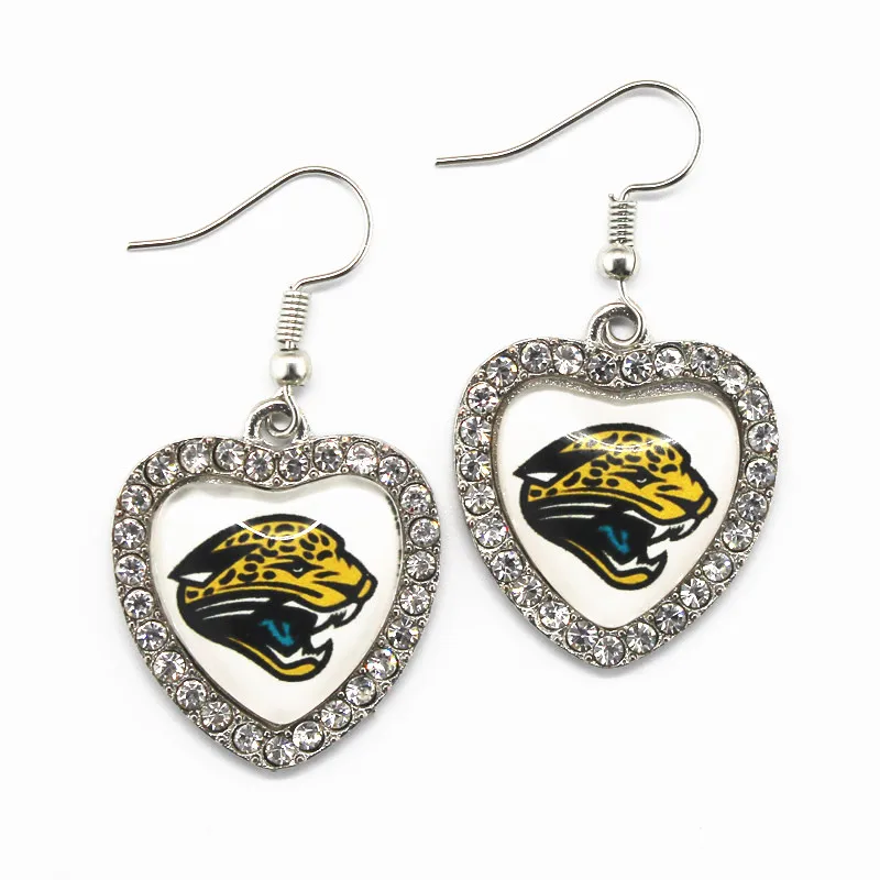 

New Arrive 6pairs Jackson Jaguars Football Sports Team Crystal Heart Alloy Earrings Charms For Women Silver Earring Jewelry