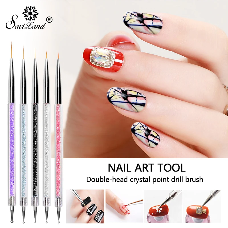 

Saviland Double Head 3D Nail Art Cat Eye Acrylic Brush Flower Magnet Tip Gradient Painting French Gel Polish Manicure Tools