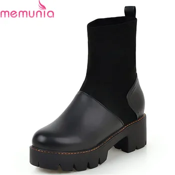 

MEMUNIA 2020 hot sale ankle boots for women pu slip on round toe autumn winter boots comfortable fashion platform shoes woman