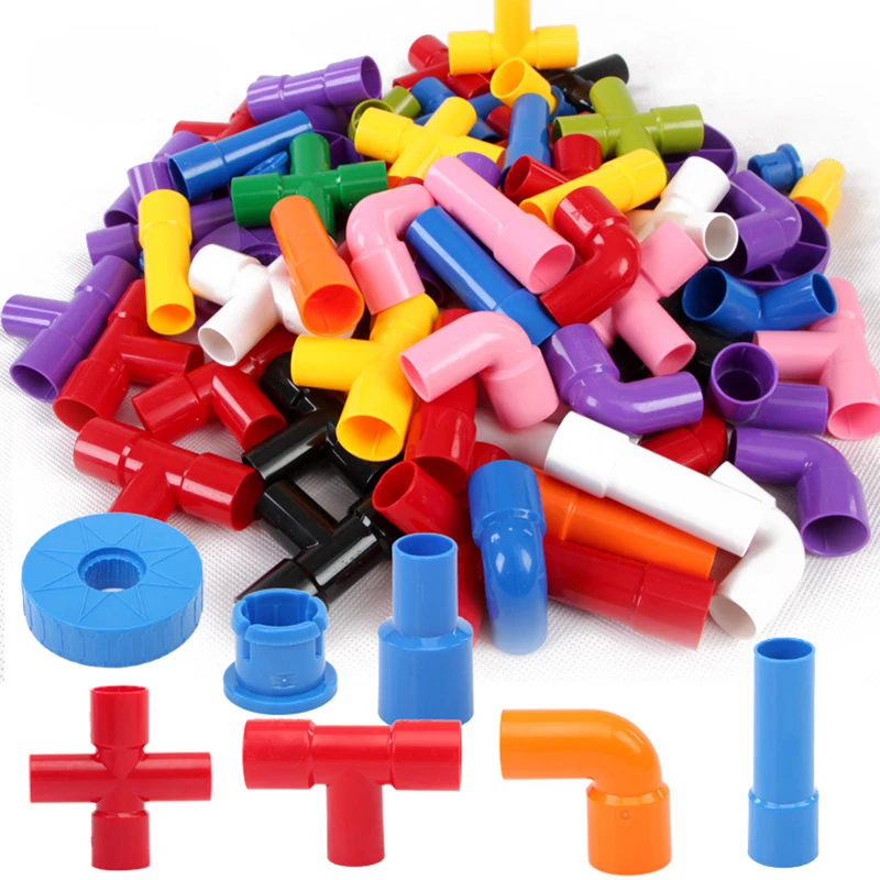 

DIY Assembling Pipeline Tunnel Block Model Toy For Kids Colorful Educational Water Pipe Building Blocks Toys For Children