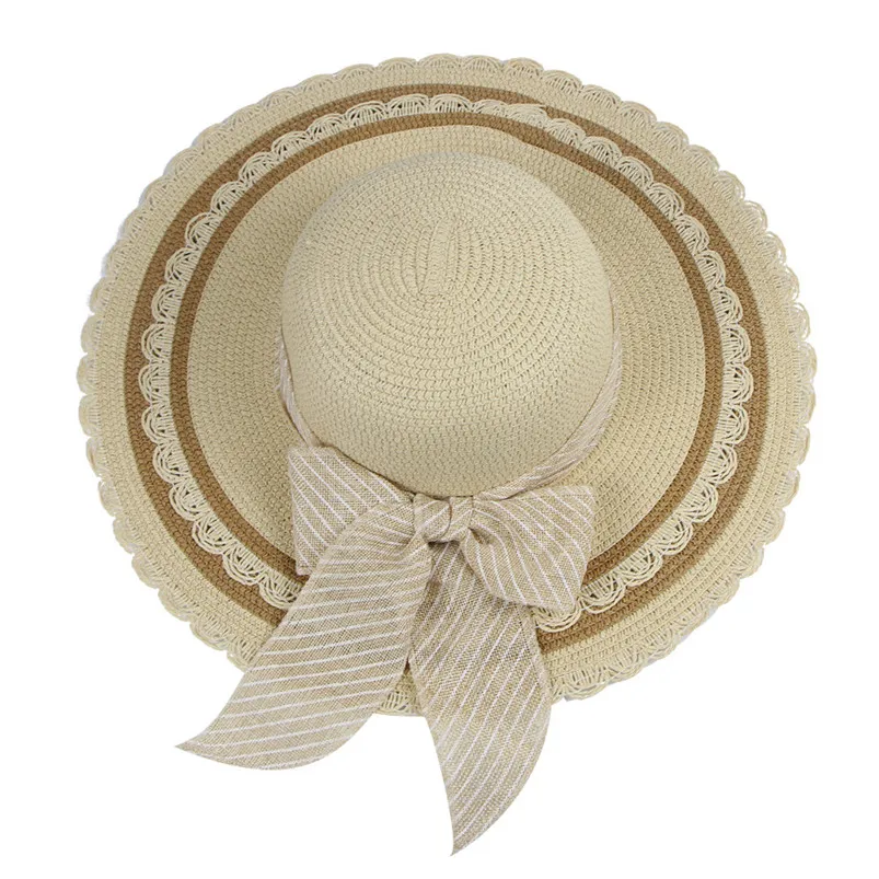 Spring And Summer Women Sunshade Lace Bow Wide Brim Big Straw Hat Womens Beach Casual Sun Daxie Straw Hat H14 (8)