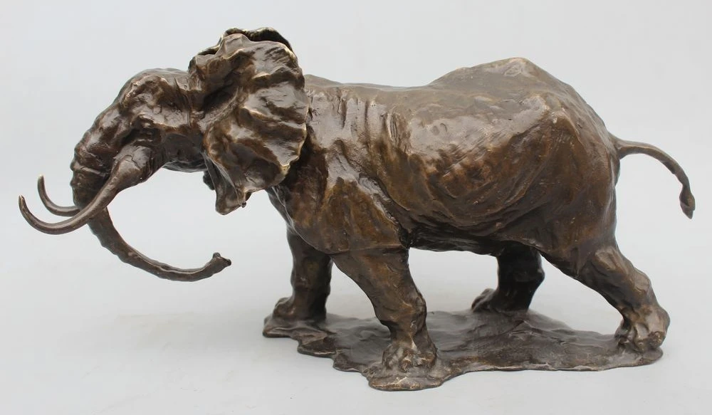 

13"Chinese 100% Pure Bronze Carved Thailand Bangkok venter Elephant Statue