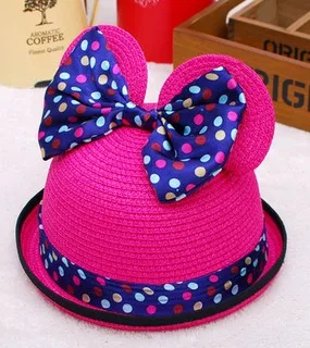 Детская весенне-летняя шляпа с бантиком для девочек, детская Кепка с мультяшным рисунком, бейсболка с кромкой - Цвет: hot pink