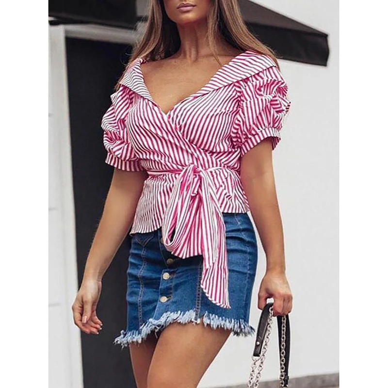 Летняя женская блузка с коротким рукавом в стиле бохо, рубашка с v-образным вырезом, женские вечерние топы, уличная одежда, Blusas Femininas SJ1908V