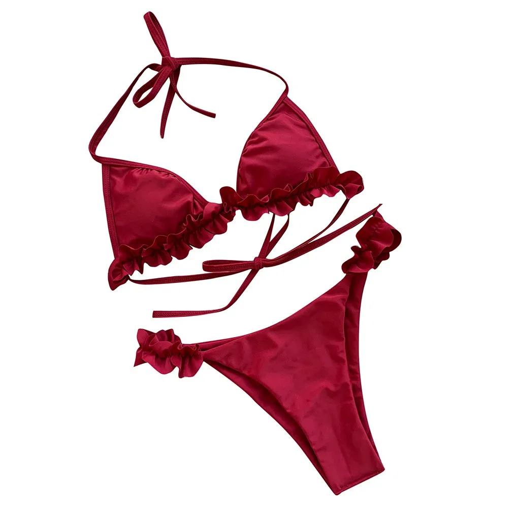 

Red Bikinis 2019 Mujer Fashion Low waist Adjustable Bandage Triangle Swimming Pool Bohemian Beach Style Kostium Kpielowy