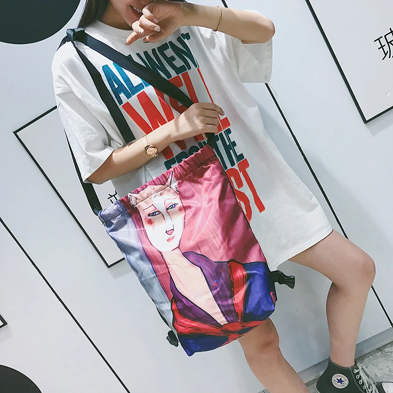 Menghuo Designer 6 Patterns Cat Printing Women Classic Mochila Drawstring Bags Travel backpack School Bag Leisure Bagpack Brand (52)