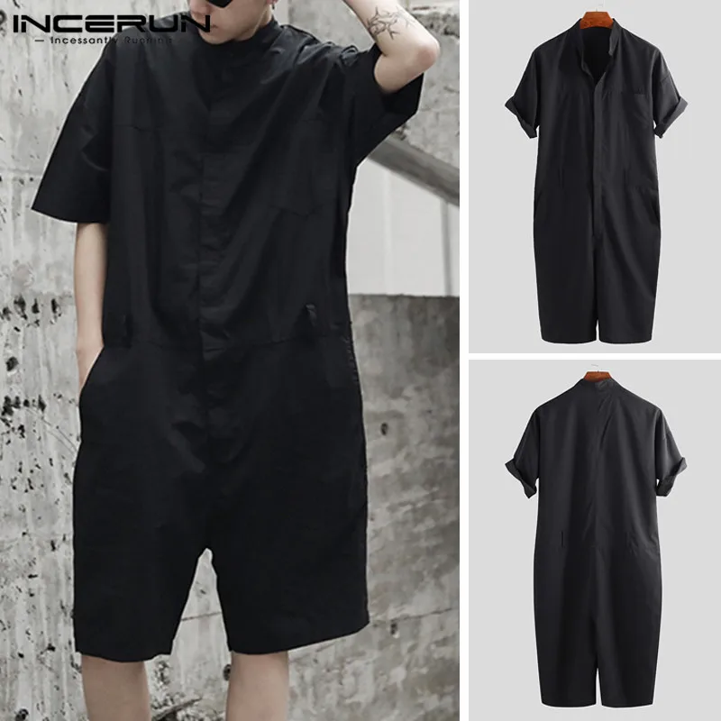 INCERUN Men Rompers Stylish Cargo Overalls Solid Pants Punk Style Streetwear Loose Men Couple Jumpsuit Shortsleeve Playsuit 2020 INCERUN Men Rompers Stylish Cargo Overalls Solid Pants Punk Style Streetwear Loose Men Couple Jumpsuit Shortsleeve Playsuit 2020