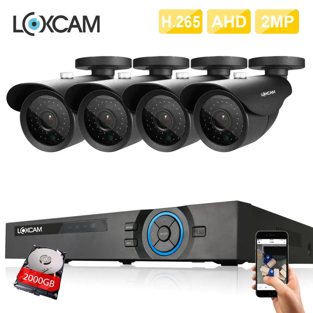 LOXCAM 4CH H.265 1080P DVR система 2MP 1080P CVI TVI уличная водонепроницаемая IP66 камера видеонаблюдения Комплект HDMI P2P