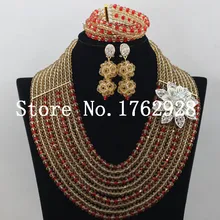 Хрусталь цвета шампанского бусы комплект ювелирных изделий красный шарик intersperse дизайн! Свадьба в Африканском нигерийском стиле свадебный комплект ювелирных изделий