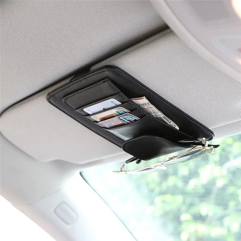 

New Car Auto Visor Organizer Holder PU Leather Case For Card Glasses Car Accessories Sun Visor Organizador Car-Styling Black