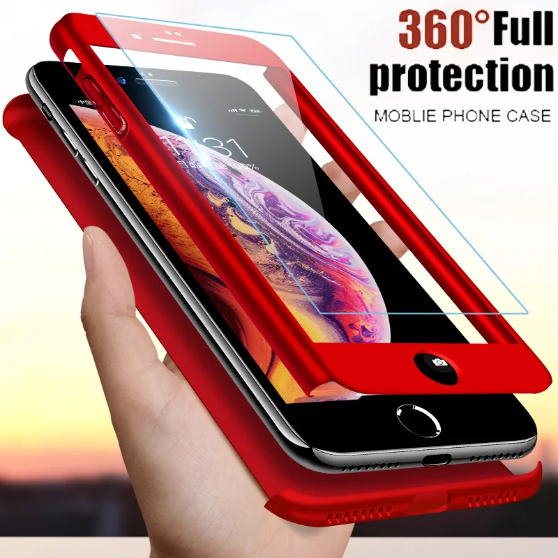 

LOVECOM 360 Degree Full Body Phone Case For iPhone X XS 8 7 6 6S Plus With Tempered Glass Cases Back Cover Capa Coque Shells