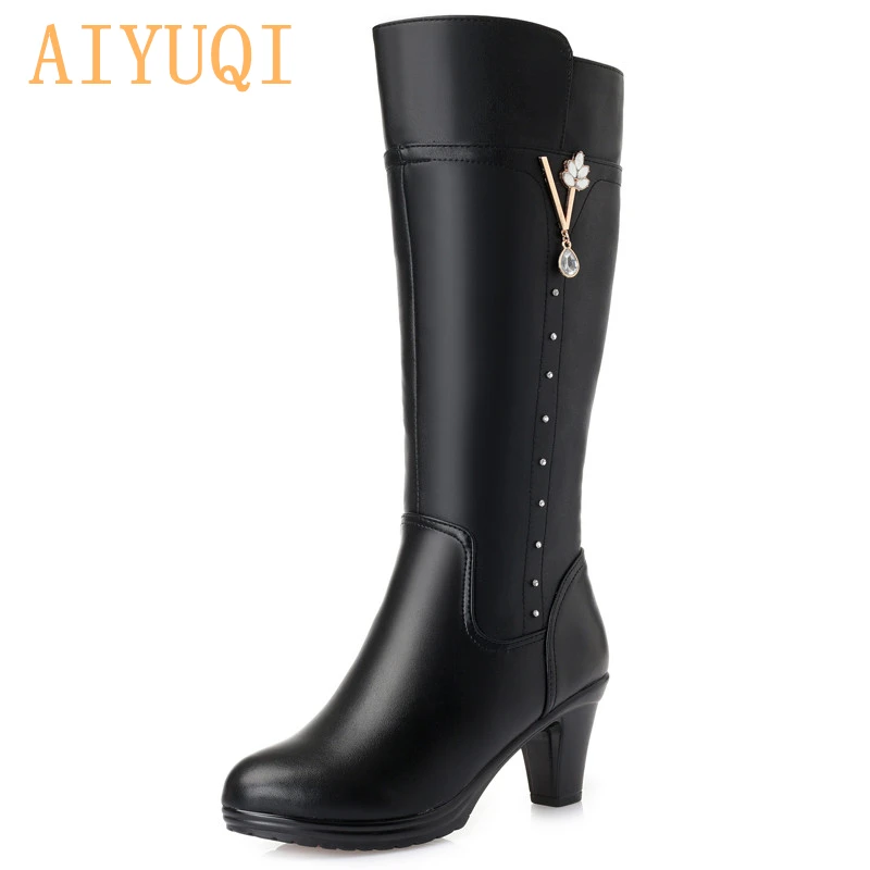 Price Women s winter boots 2019 new genuine leather female boots size 43 warm high heeled wool boots women trend Martin boots women