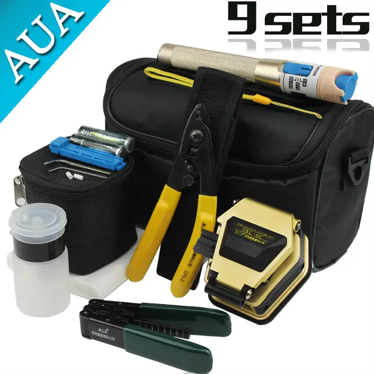 

9 In 1 Fiber Optic FTTH Tool Kit with Fiber Cleaver and Visual Fault Locator,Fiber Optic Stripper set