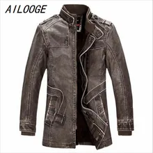 Кожаная куртка мужская тонкая теплая Мужская s мытая кожа мотоциклетные байкерские куртки стоячий воротник пальто плюс размер XXXL верхняя одежда парка