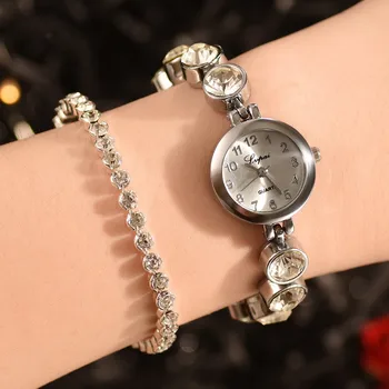 

LVPAI Women Watch Luxury Fashion Simple Dial Steel Strip Full Diamond Bracelet ladies watches womens watch and bracelet set