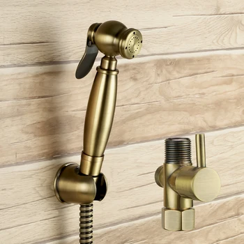 

7/8*7/8*1/2 T-adapter 3-way angle valve Antique brass hand held toilet bidet spray shattaf sprayer toilet shower head jet set