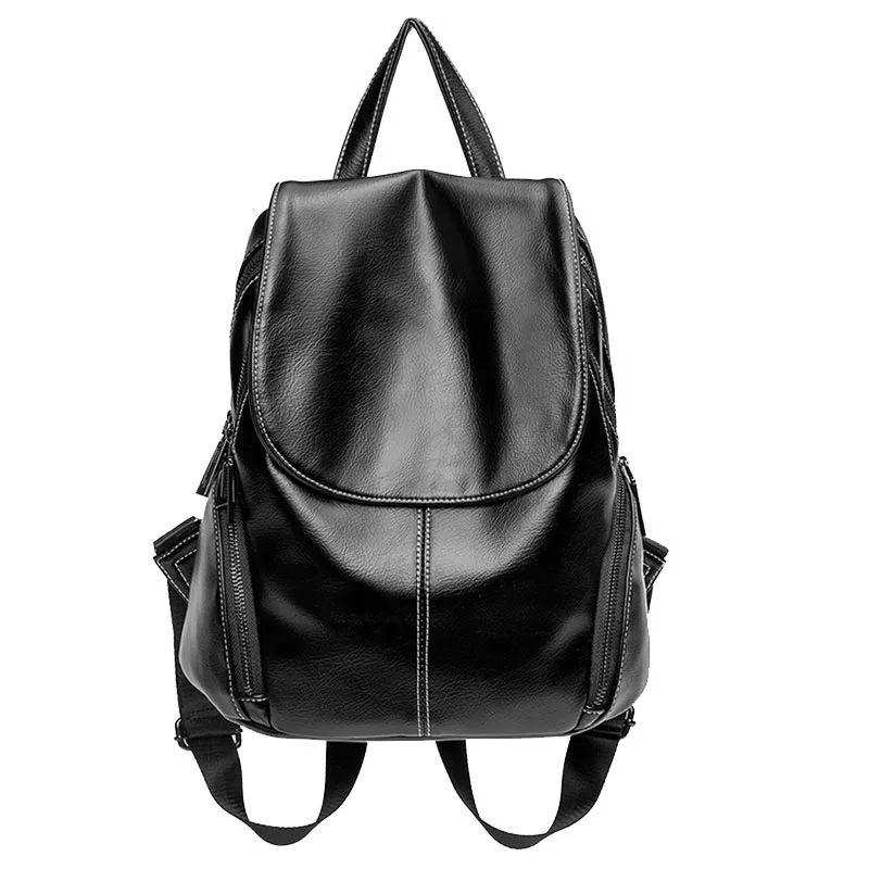 

Casual backpack women soft PU leather travel shoulder bag black brown