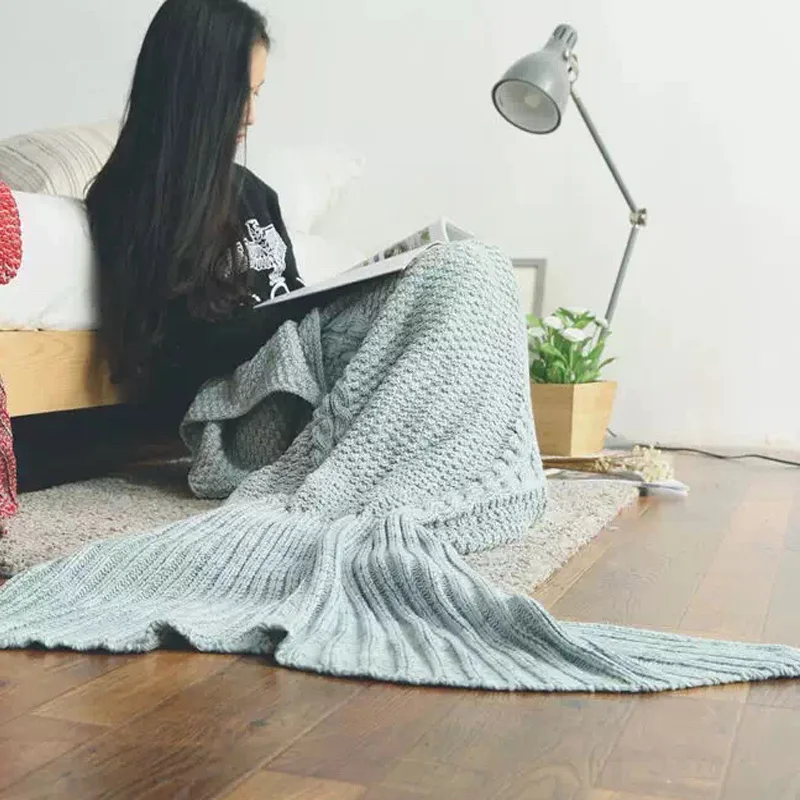 

Quilt Mermaid blanket tail fleece throw plush plaid On sofa Bed fluffy bedspreads covers bed knitted Air condition adult blanket