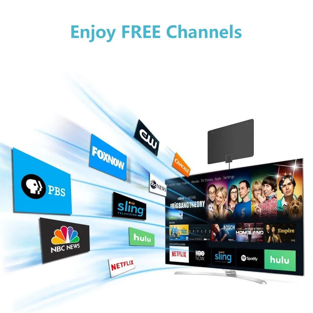 Плоская усиленная цифровая антенна HD tv 25 дБ с высоким коэффициентом усиления 50