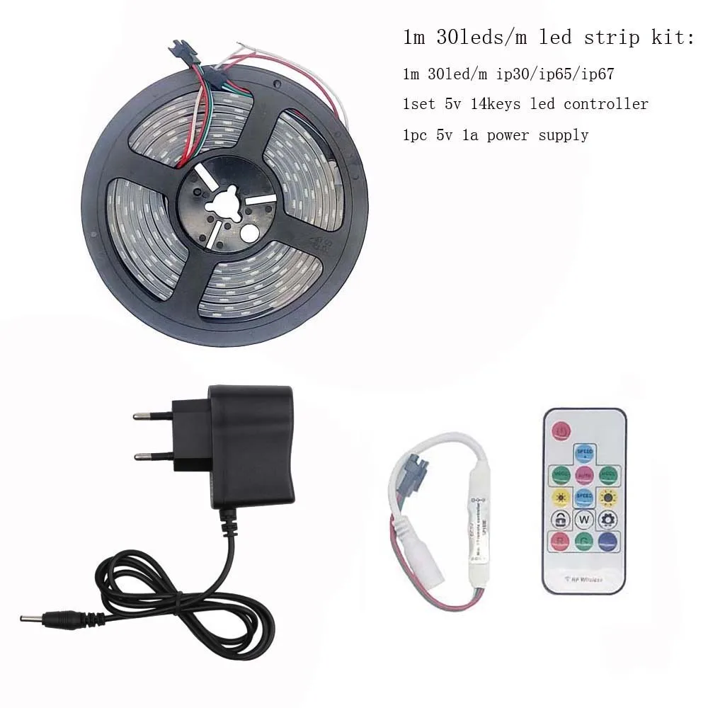 1 м 2 м 3 м 4 м 5 м WS2812B WS2812 RGB Светодиодные полосы света с SP103E 14 ключи пульт RGB Led контроллер Питание комплект