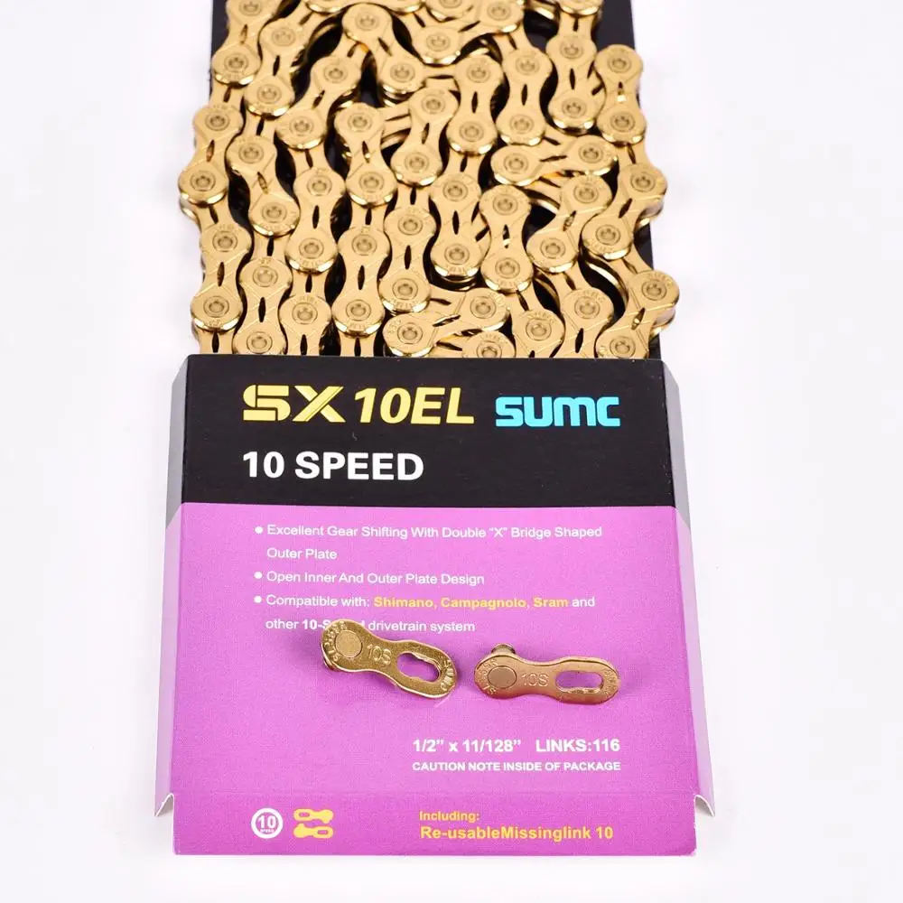 SUMC bicycle shift chain mountain road folding bike chain 9 10S 11 12speed hollow gold chain with missinglink 116L 126L 248g
