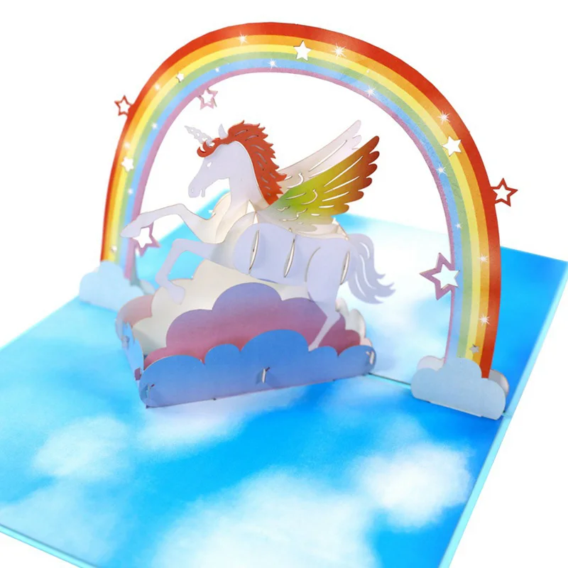  1Pcs Kraft Paper 13*18cm Blank Envelope Nice Gift Kid Invitation Cards Greeting Card 3D Unicorn Las - 33033596904
