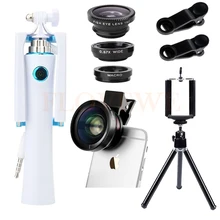 Camera Lens Kit Mini Tripod Selfie Stick HD 0.45X Super Wide Angle Macro Lenses Fisheye Lentes For Samsung Galaxy note 2 3 4 5 7