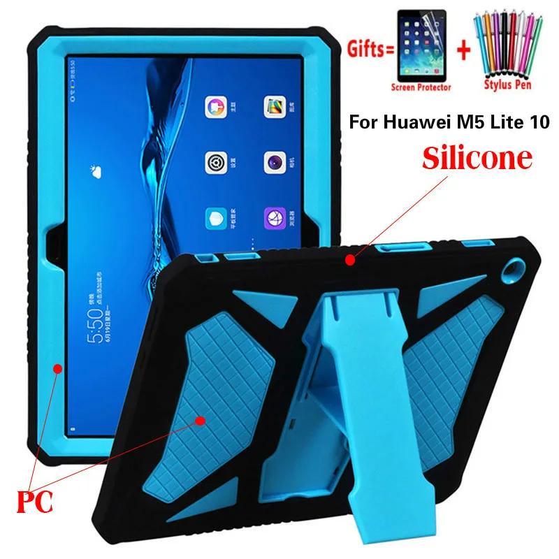 

Heavy Duty Armor Case For Huawei MediaPad M5 Lite 10 PC and Silicon Cover for M5 Lite 10 BAH2-W19 BAH2-L09 BAH2-W09 10.1" + Flim