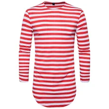 2017 red Striped T-shirt wholesale fashion brand summer Long oversize extend t shirts designer finger long sleeve cotton
