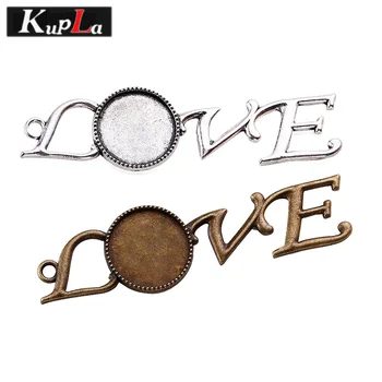 

Vintage Metal 18mm Love Pendant Cabochon Settings Retro Diy Handmade Jewelry Findings Pendant Blank 10pieces/lot C5282