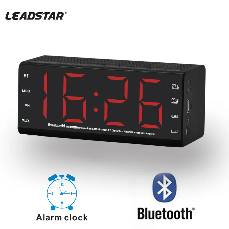 Беспроводная bluetooth колонка Leadstar fm радио часы с будильником и функцией