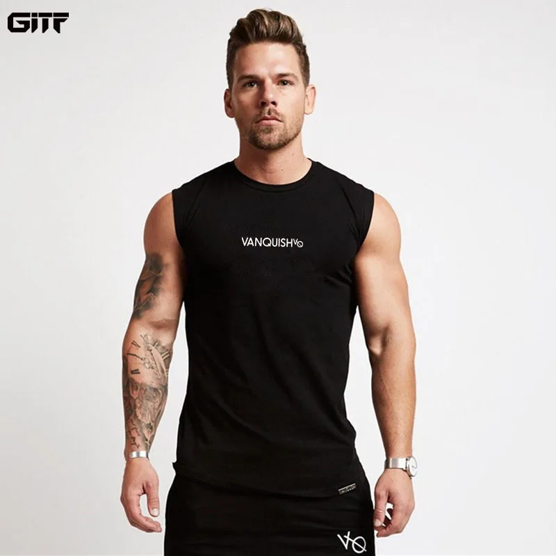 

GITF 2019 Summer Men Sport Vests Cotton Mens Running Tank Top printing Sleeveless Men shirt Gym Bodybuilding Sport men Vest