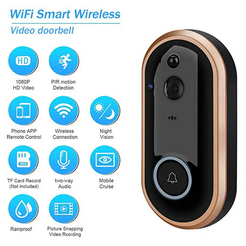 

1080P Smart WIFI Doorbell Intercom Video Ring Door Bell With Camera IR Entry Door Alert Wireless Security Chime Door Cam Alarm