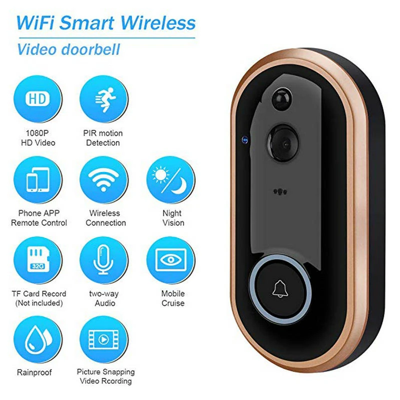 Smart Wireless Phone Doorbell Camera 1080p WiFi Video Intercom Ring Doorbell IR Smart Wireless Phone Doorbell Camera 1080p WiFi Video Intercom Ring Doorbell IR