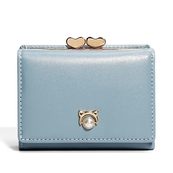 

Card Holder Gift Women Short Pearl Practical Multi Purpose PU Leather Small Coin Purse Slim Fashion Metal Wallet