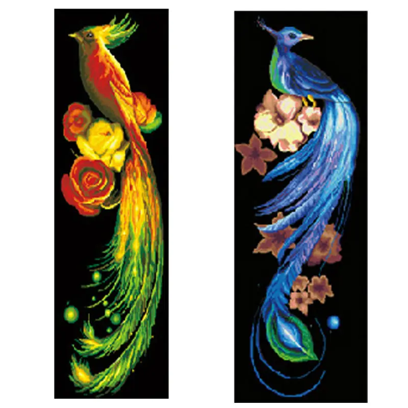 

New Diy Diamond Embroidery Golden Phoenix Blue Phoenix Vertical Version Painting Porch Square diamond Full Drill Mosaic Painting