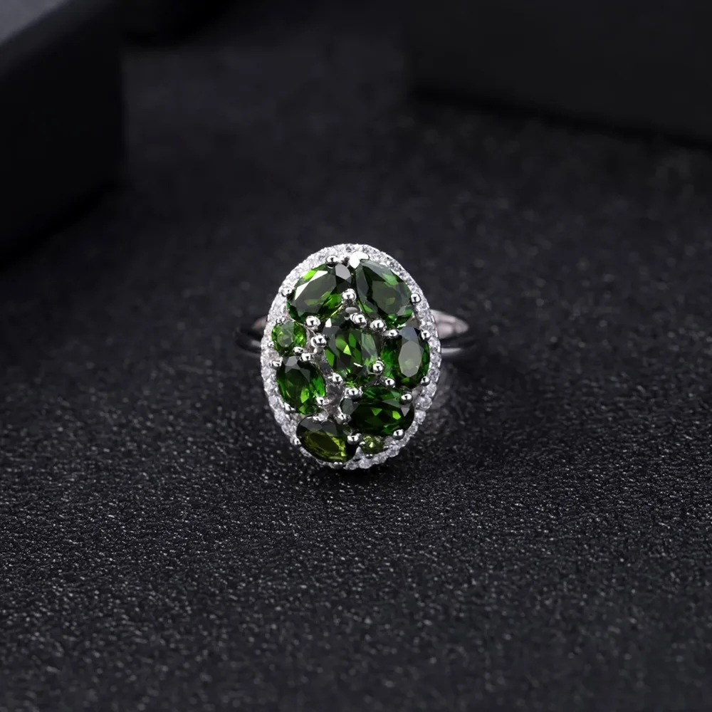 GEM'S BALLET 925 Sterling Silver Cocktail Ring 3.43Ct Ct Natural Chrome Diopside Gemstone Rings Fine Jewelry for Women Gift