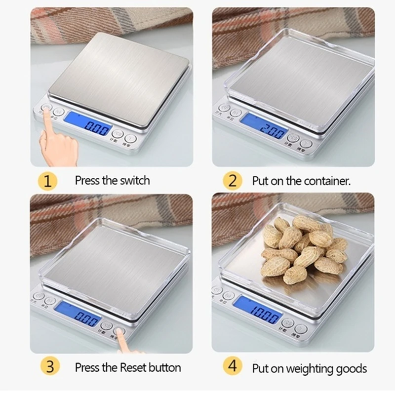 Цифровые кухонные весы Переносные электронные весы Карманный ЖК-дисплей точность ювелирной шкалы Вес баланс кухни 500/1000/2000/3000g