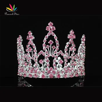 

Peacock Star Pink New Born Baby Rhinestone Full Circle Round Mini Tiara Crown CT1741