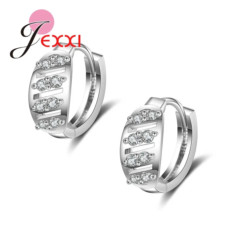 JEXXI Wedding Hoop Earrings For Women Romantic Ornaments Classic Design Small Round Loop White Gold Plated Silver AAA CZ Diamond