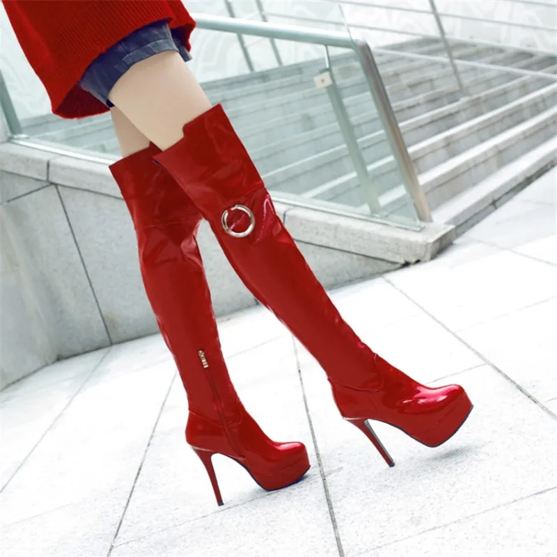 Plus Size 33-48 Women Over The Knee Boots Night Club Pole Dance Boots Patent Leather Stiletto Super High Heel Tall Women's Boots (27)