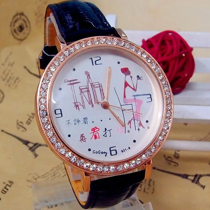 

High Quality Gogoey Brand Leather Watch Women Ladies Fashion Crystal Dress Quartz Wrist Watch Relogio Feminino go064